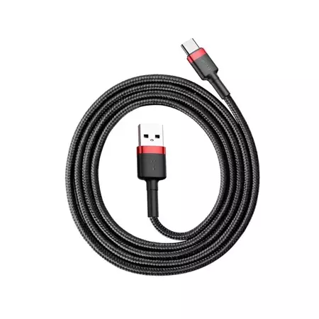 Kabel USB-C 1m, szybkie ładowanie QC3.0 3A, nylonowy oplot, czarno-czerwony Baseus