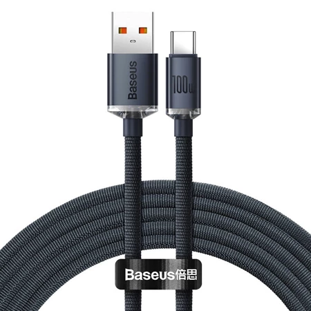 Kabel USB do USB-C 1.2m, szybkie ładowanie PD / QC 100W, czarny, Baseus Crystal Shine