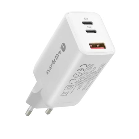 Ładowarka sieciowa everActive GaN SC-650Q z gniazdem USB oraz 2x USB-C PD PPS QC4+ 65W