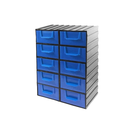 Magazynek szufladkowy modułowy, 10 szufladek niebieskich