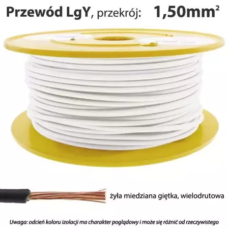 Przewód instalacyjny miedziany wielożyłowy LgY 1.50mm, linka, biały, 1mb