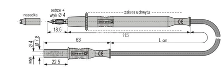 Przewód silikonowy 1mm2 z sondą probierczą i wtykiem prostym bezpiecznym 4mm 20A, 1m czerwony