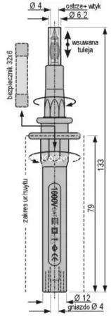 Sonda probiercza 133mm z bezpiecznikiem 10A gniazdo 4mm, czerwona