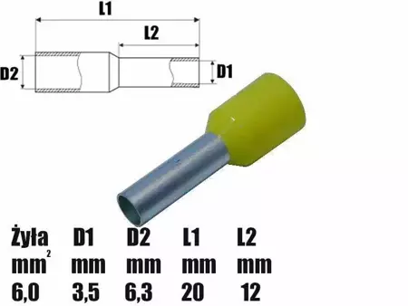 Tulejka izolowana 12mm, na przewód 6mm2