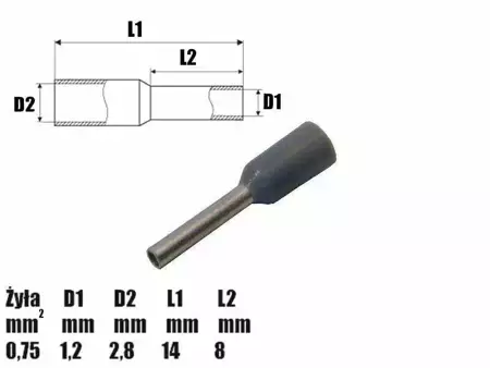 Tulejka izolowana 8mm, na przewód 0.75mm2