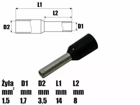 Tulejka izolowana 8mm, na przewód 1.5mm2