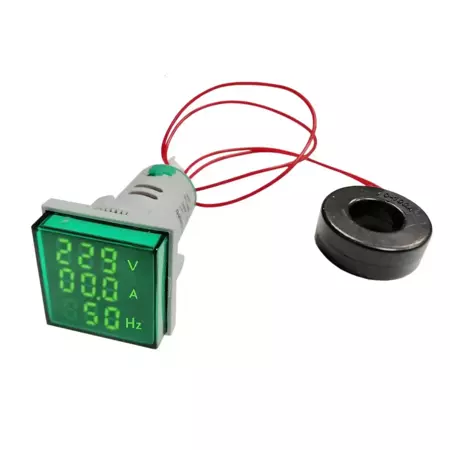 Woltomierz/amperomierz/miernik częstotliwości LED 30x30mm 20-500V/100A zielony kwadrat