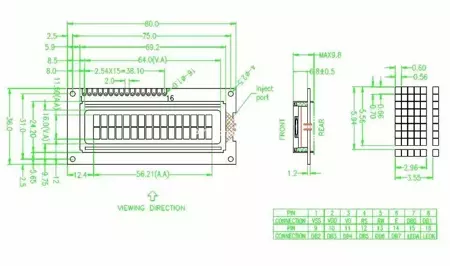 Wyświetlacz LCD alfanumeryczny 2x16 LCD-AC-1602E-DLB B/KK-E12 C PBF BLACKLINE