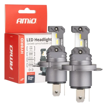 Żarówka samochodowa LED 2szt H4 H19 6000K Canbus 60W AMIO-04114 seria HYBRID