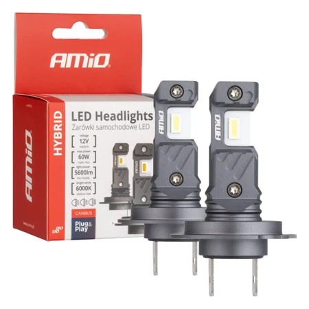 Żarówka samochodowa LED 2szt H7 H18 6000K Canbus 60W AMIO-04115 seria HYBRID